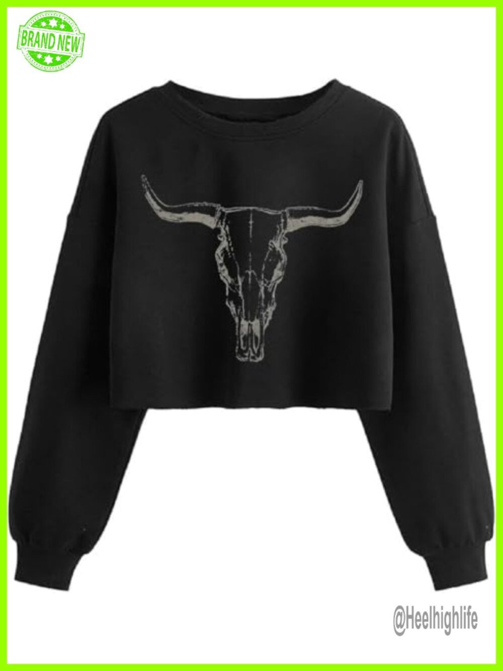 Women's Graphic Print Crew Neck Crop Sweatshirt Lantern Long Sleeve Pullover Top